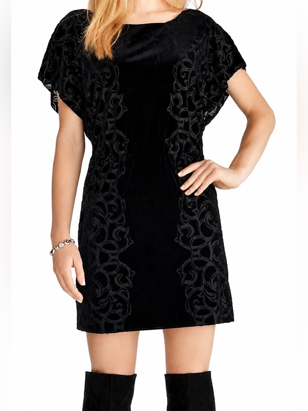 White House Black Market NWT velvet flutter sleeve dress, XS